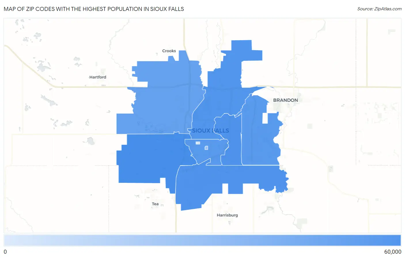 Zip Codes with the Highest Population in Sioux Falls Map