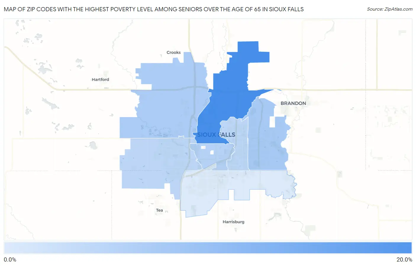 Zip Codes with the Highest Poverty Level Among Seniors Over the Age of 65 in Sioux Falls Map