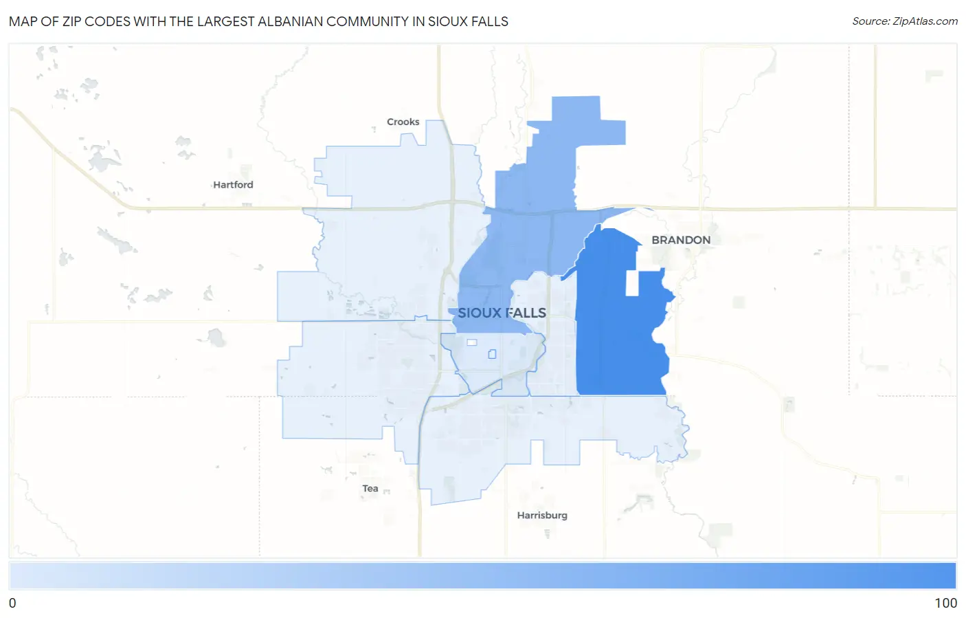 Zip Codes with the Largest Albanian Community in Sioux Falls Map