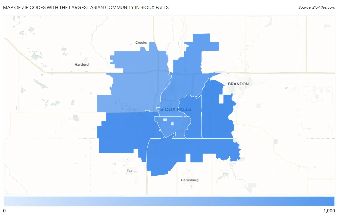 Zip Codes with the Largest Asian Community in Sioux Falls Map