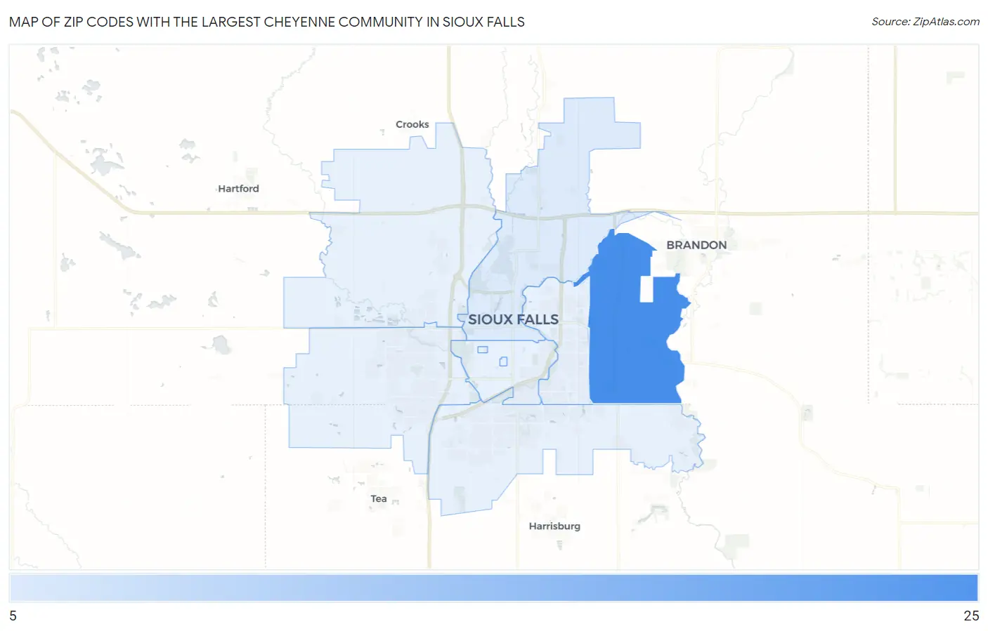 Zip Codes with the Largest Cheyenne Community in Sioux Falls Map