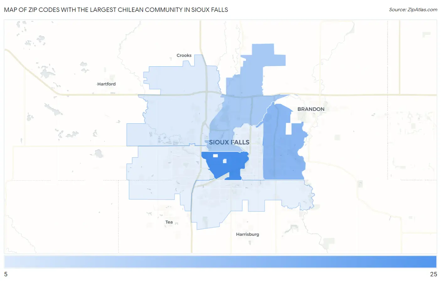 Zip Codes with the Largest Chilean Community in Sioux Falls Map