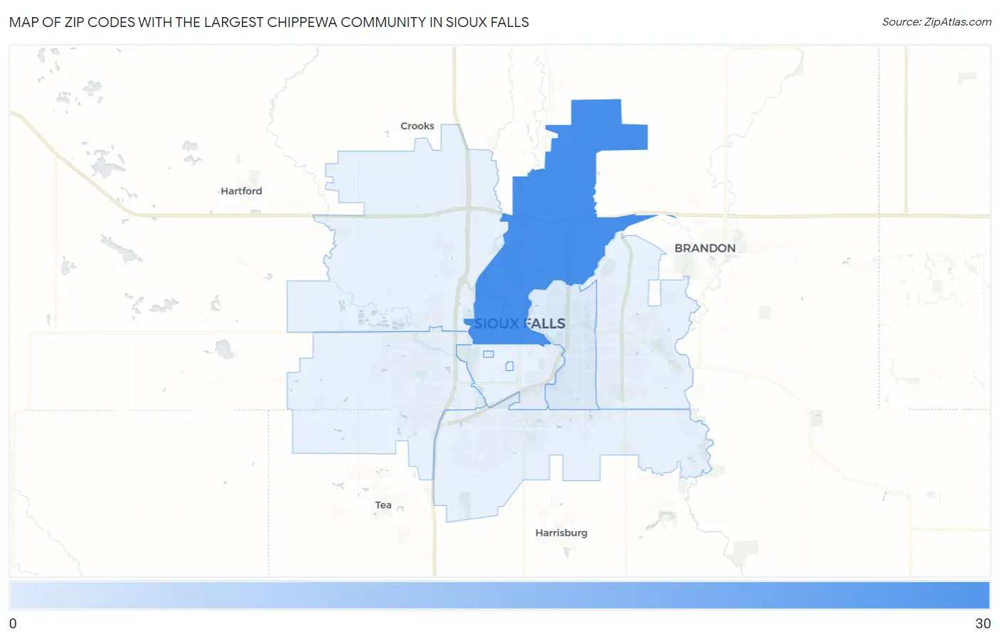 Zip Codes with the Largest Chippewa Community in Sioux Falls Map