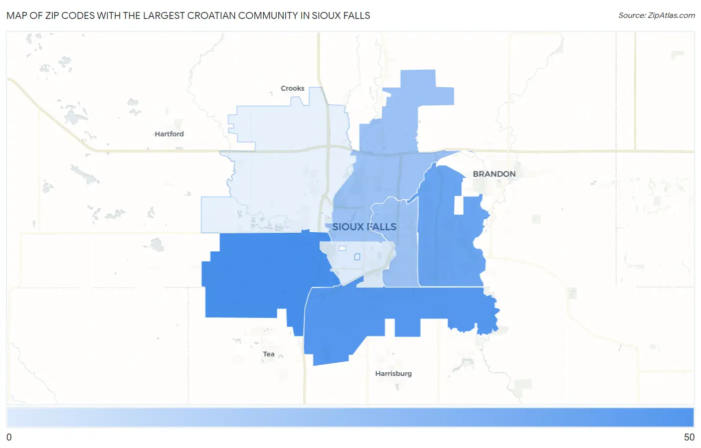 Zip Codes with the Largest Croatian Community in Sioux Falls Map