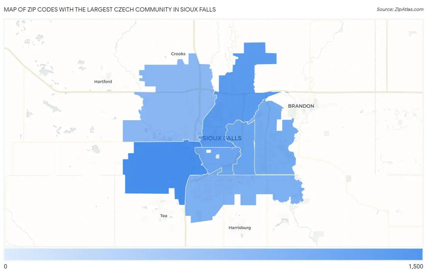 Zip Codes with the Largest Czech Community in Sioux Falls Map