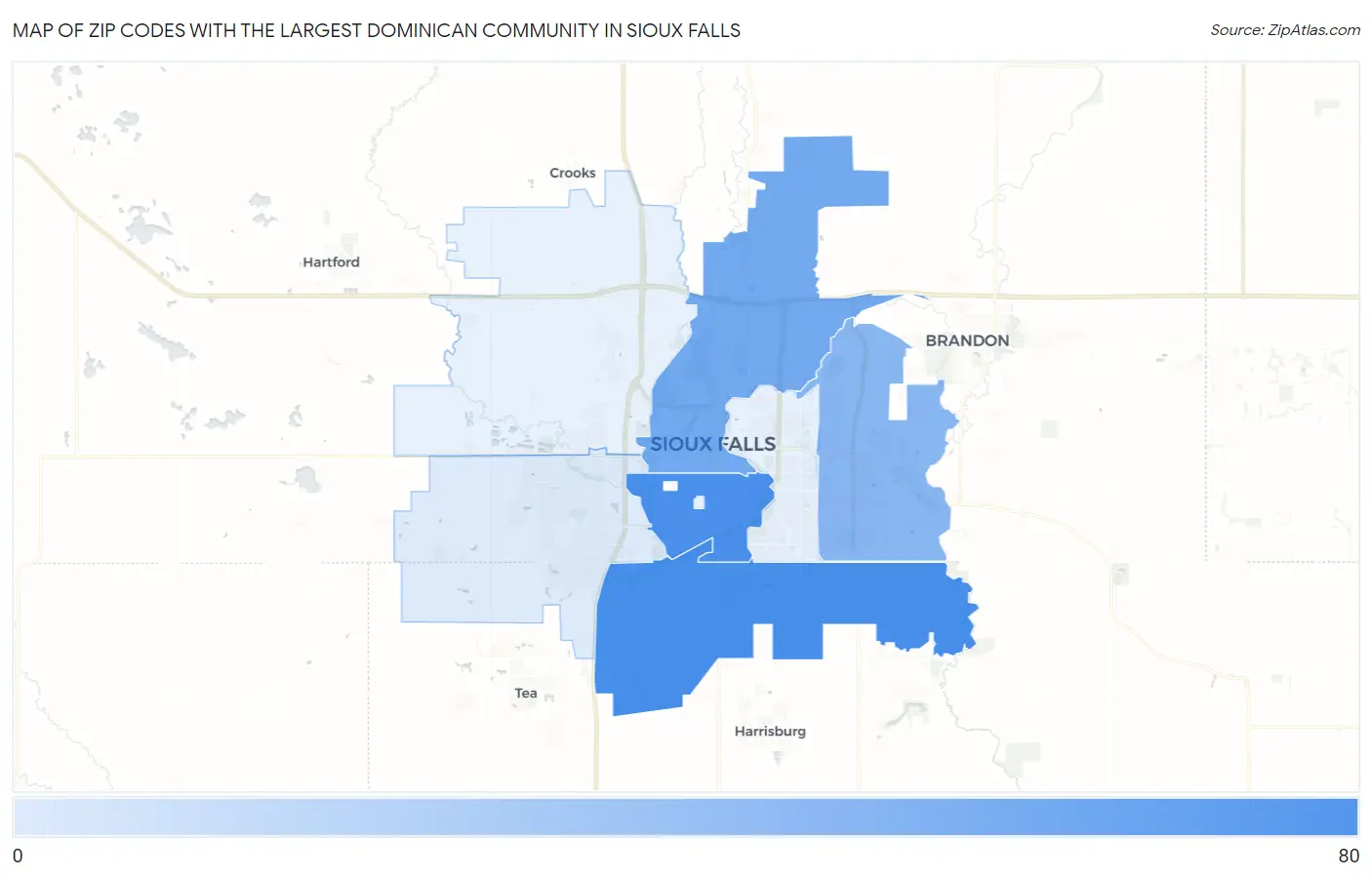 Zip Codes with the Largest Dominican Community in Sioux Falls Map