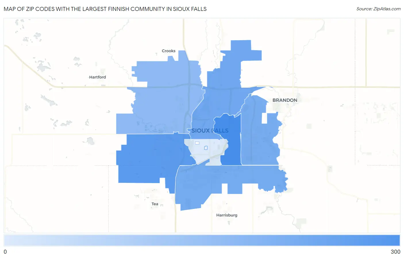 Zip Codes with the Largest Finnish Community in Sioux Falls Map