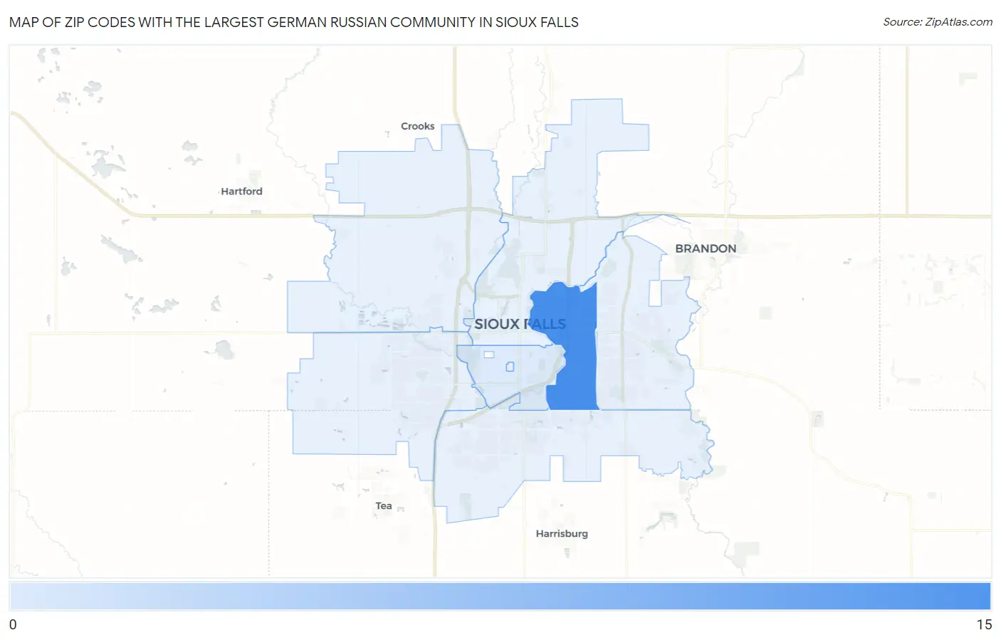 Zip Codes with the Largest German Russian Community in Sioux Falls Map