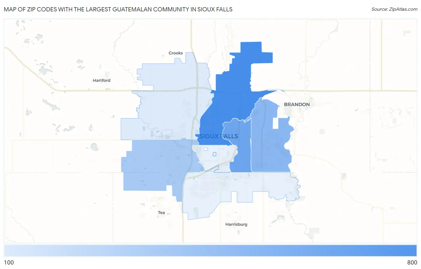 Zip Codes with the Largest Guatemalan Community in Sioux Falls Map
