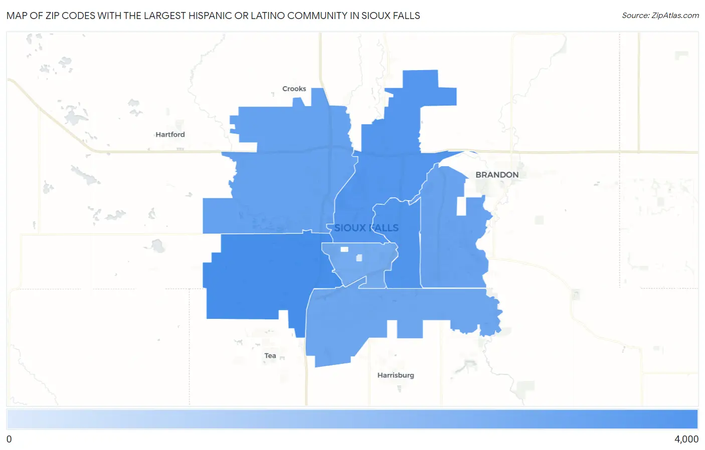 Zip Codes with the Largest Hispanic or Latino Community in Sioux Falls Map