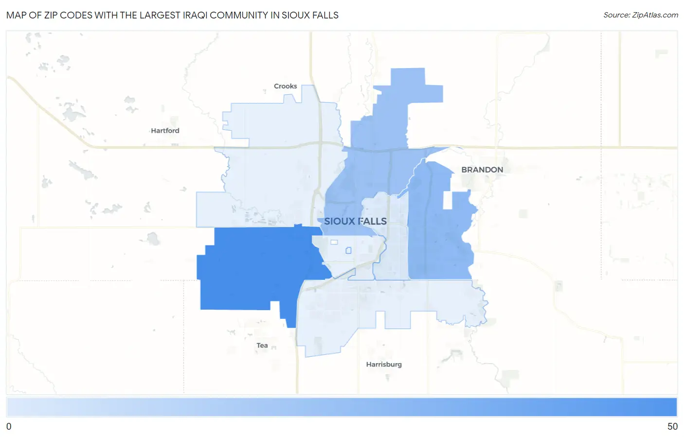 Zip Codes with the Largest Iraqi Community in Sioux Falls Map