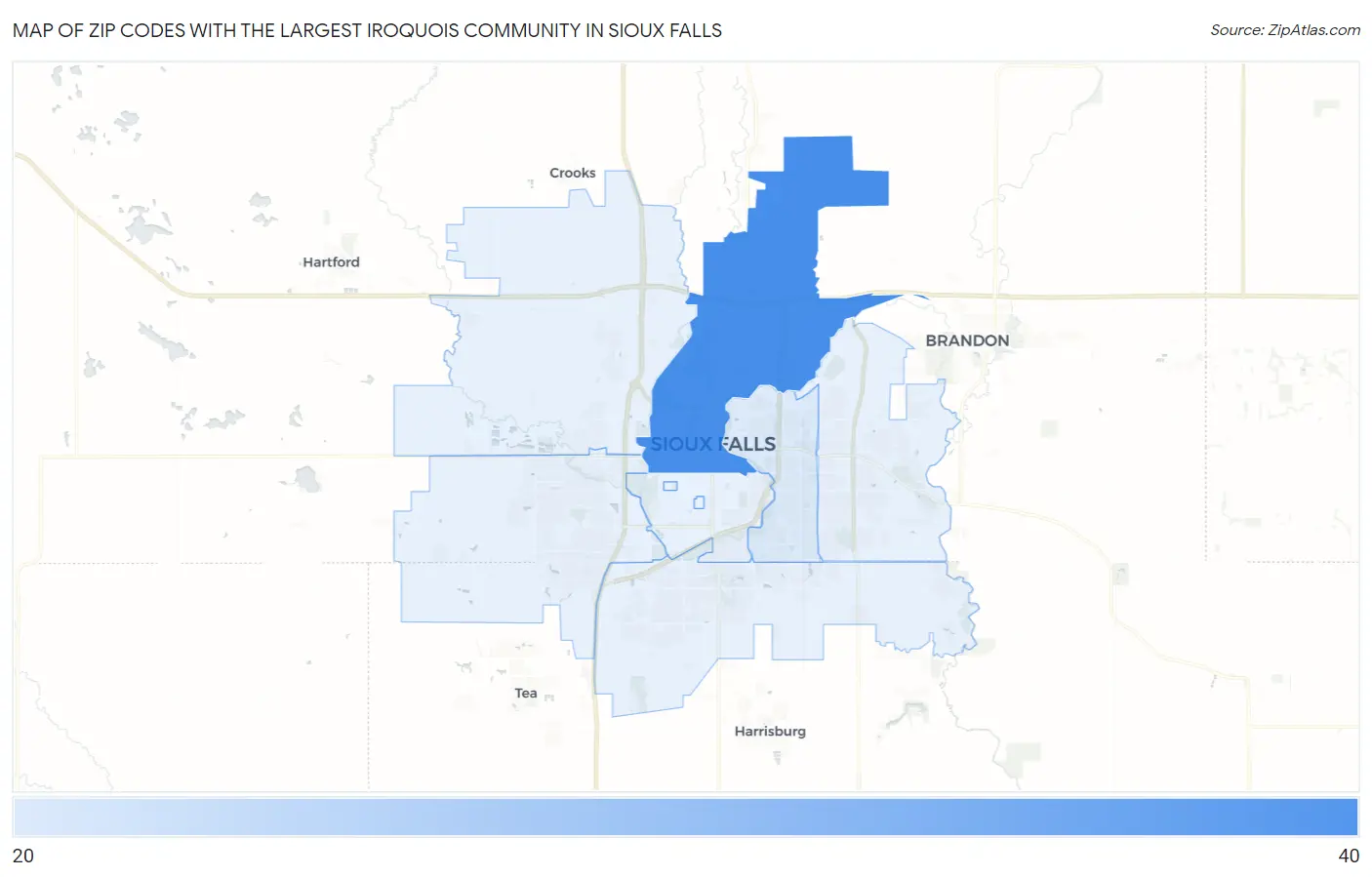 Zip Codes with the Largest Iroquois Community in Sioux Falls Map