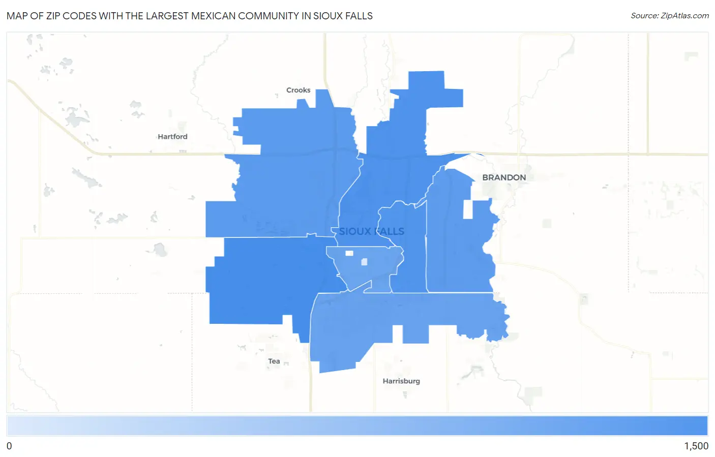 Zip Codes with the Largest Mexican Community in Sioux Falls Map