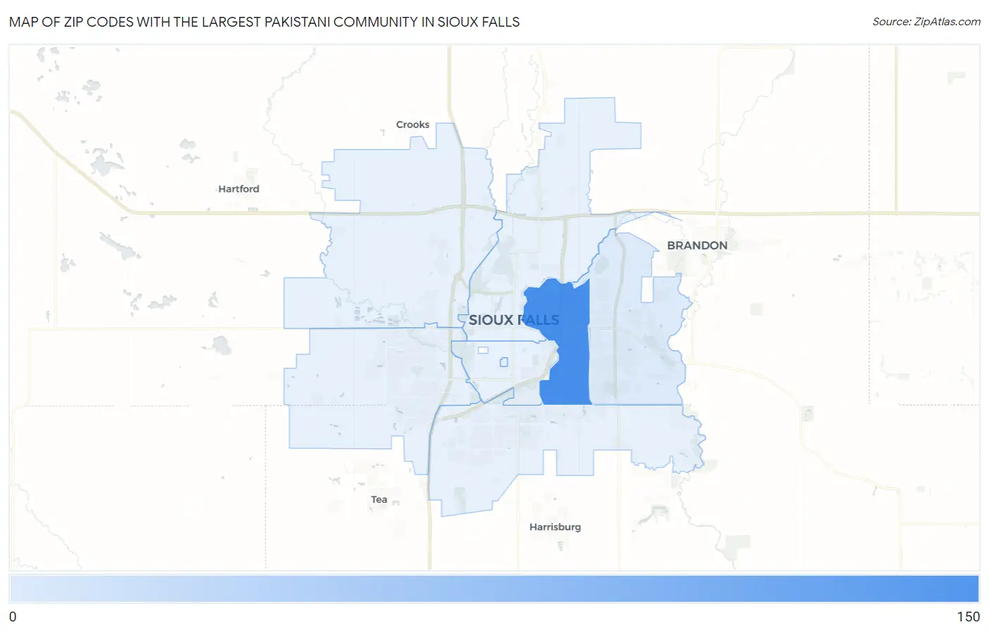 Zip Codes with the Largest Pakistani Community in Sioux Falls Map