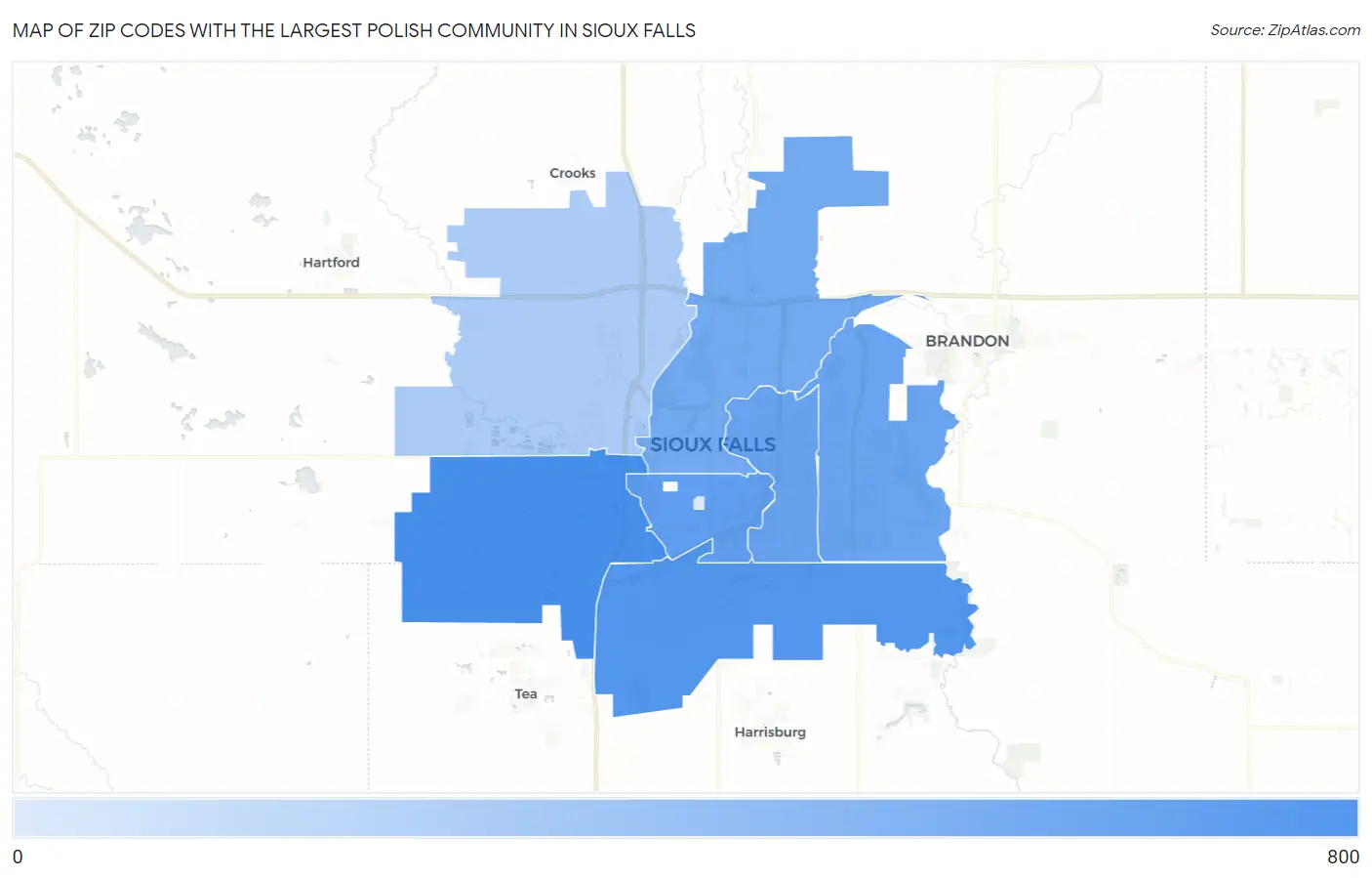 Zip Codes with the Largest Polish Community in Sioux Falls Map