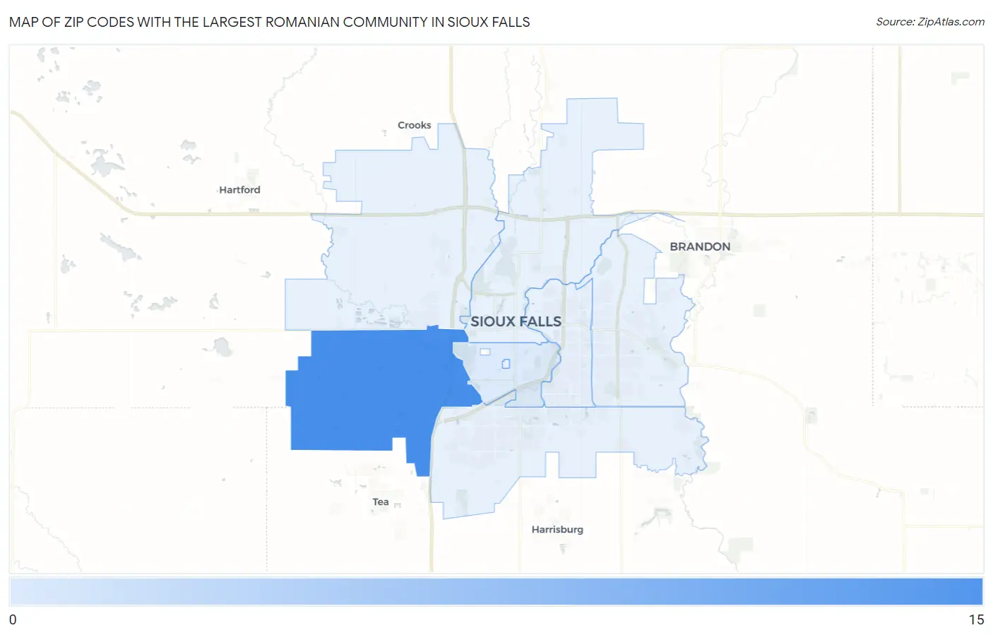 Zip Codes with the Largest Romanian Community in Sioux Falls Map