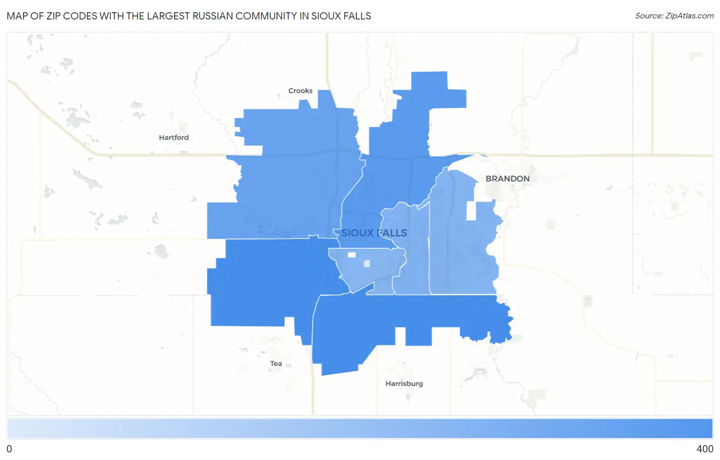 Zip Codes with the Largest Russian Community in Sioux Falls Map