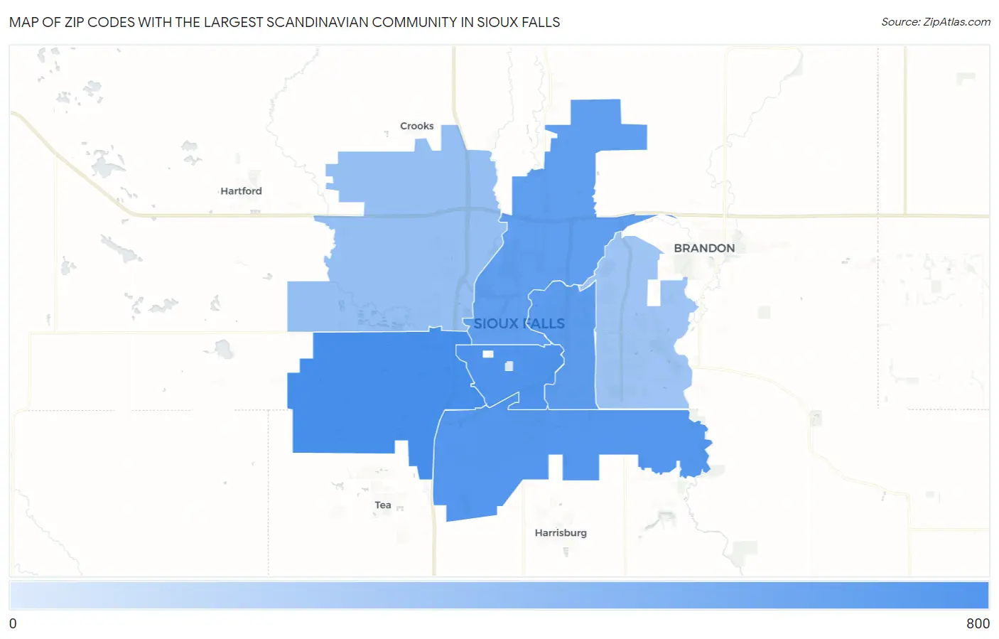 Zip Codes with the Largest Scandinavian Community in Sioux Falls Map