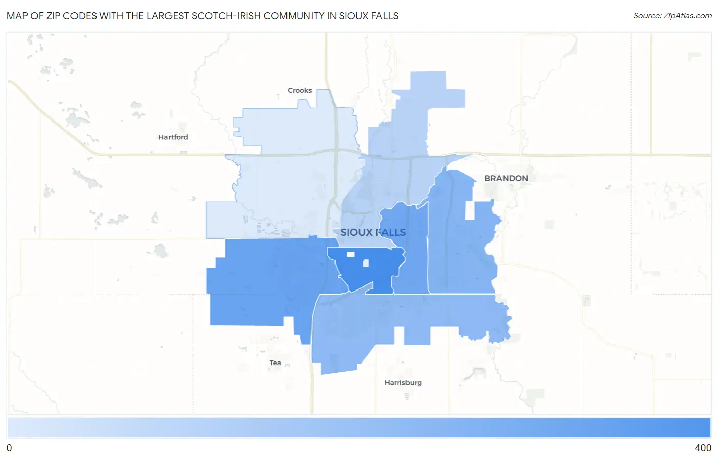 Zip Codes with the Largest Scotch-Irish Community in Sioux Falls Map