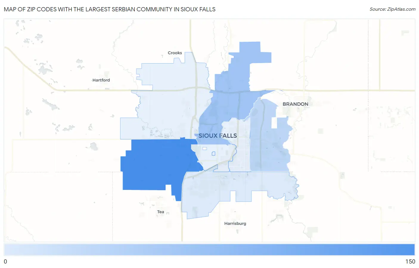 Zip Codes with the Largest Serbian Community in Sioux Falls Map