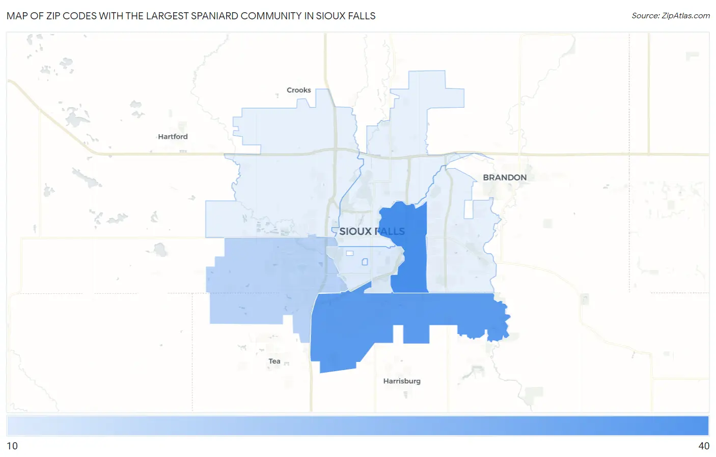 Zip Codes with the Largest Spaniard Community in Sioux Falls Map