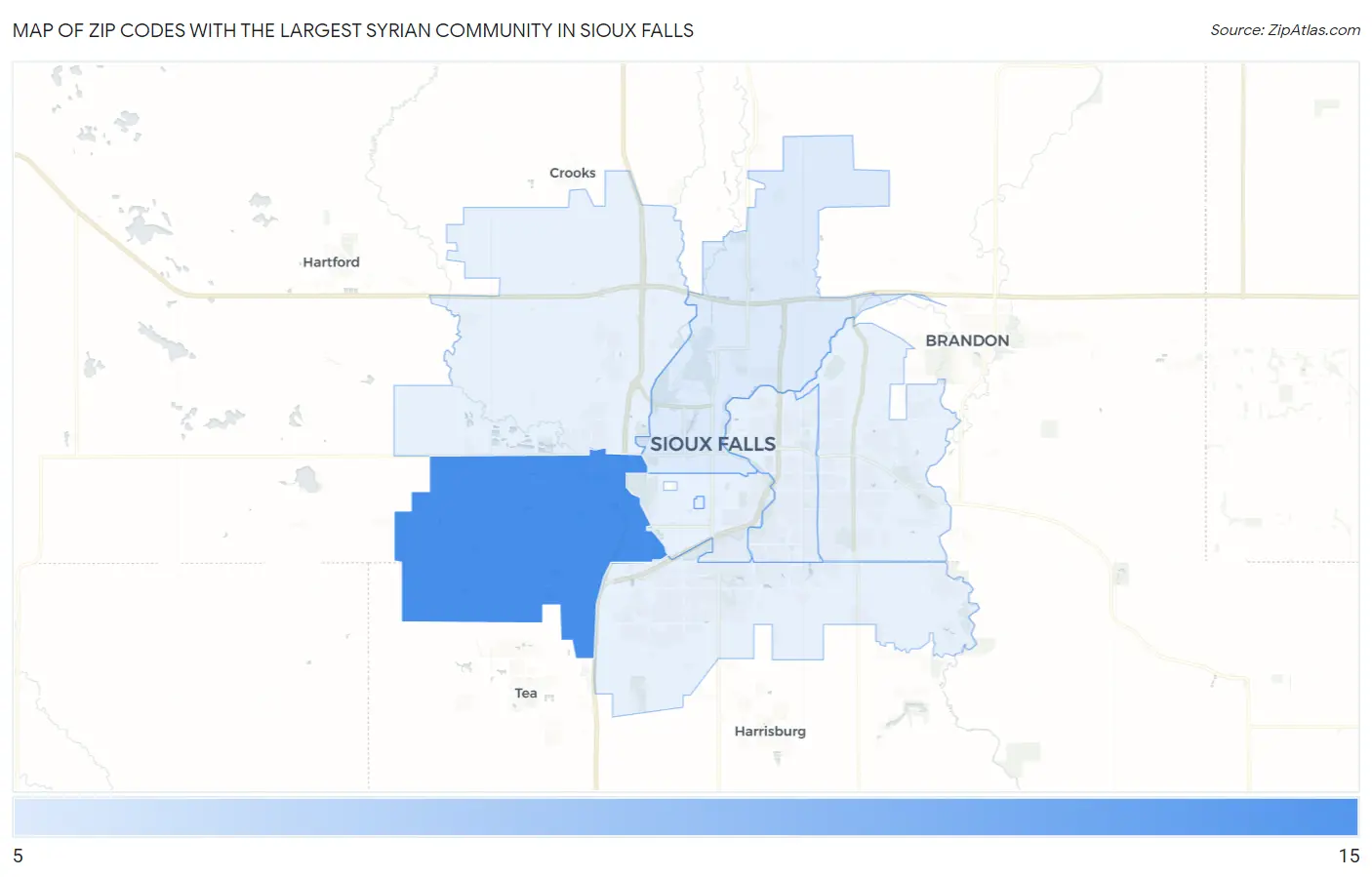 Zip Codes with the Largest Syrian Community in Sioux Falls Map