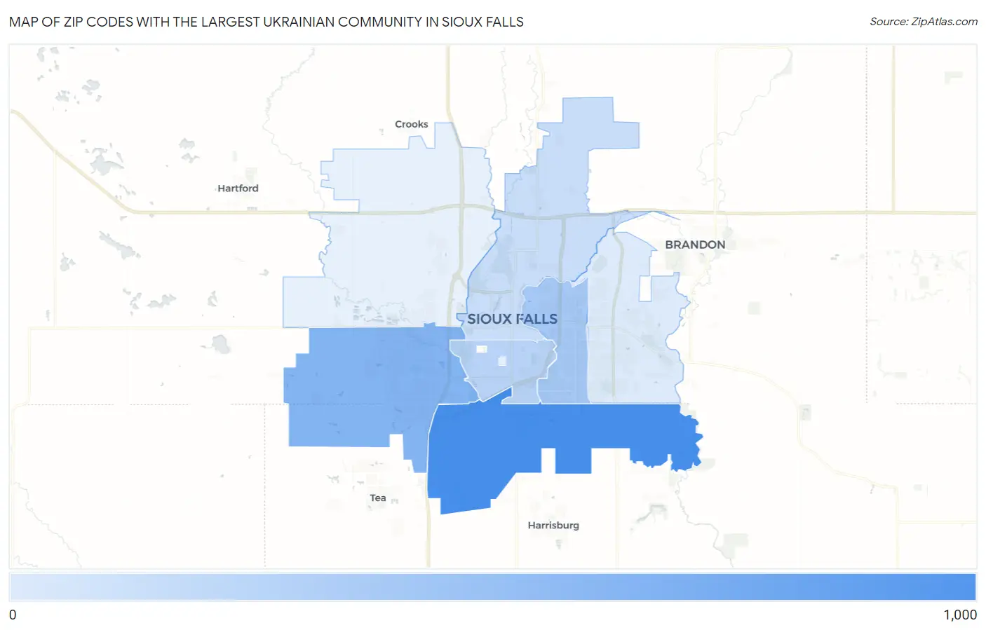 Zip Codes with the Largest Ukrainian Community in Sioux Falls Map