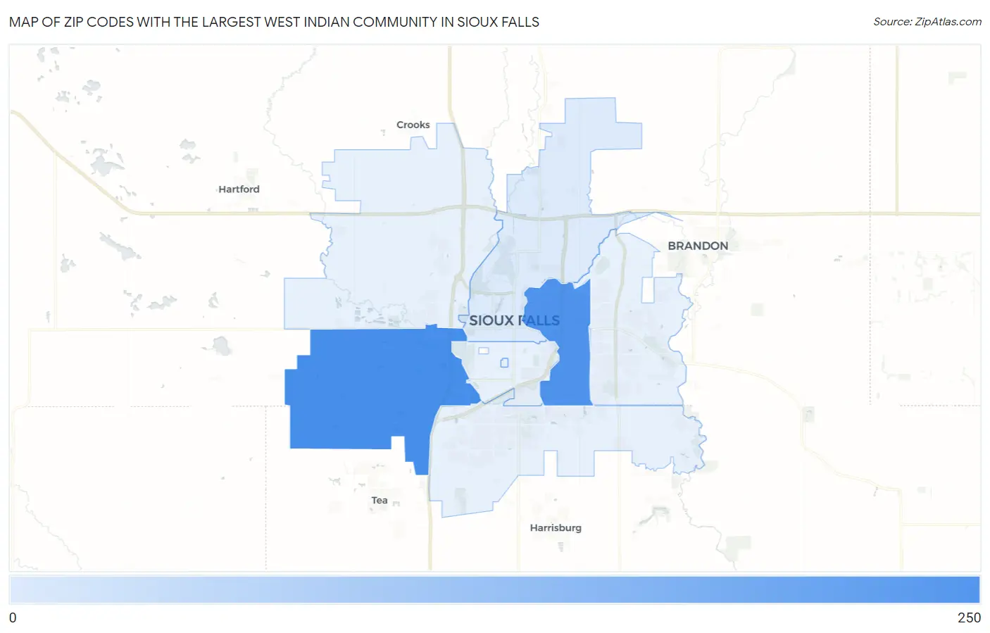 Zip Codes with the Largest West Indian Community in Sioux Falls Map