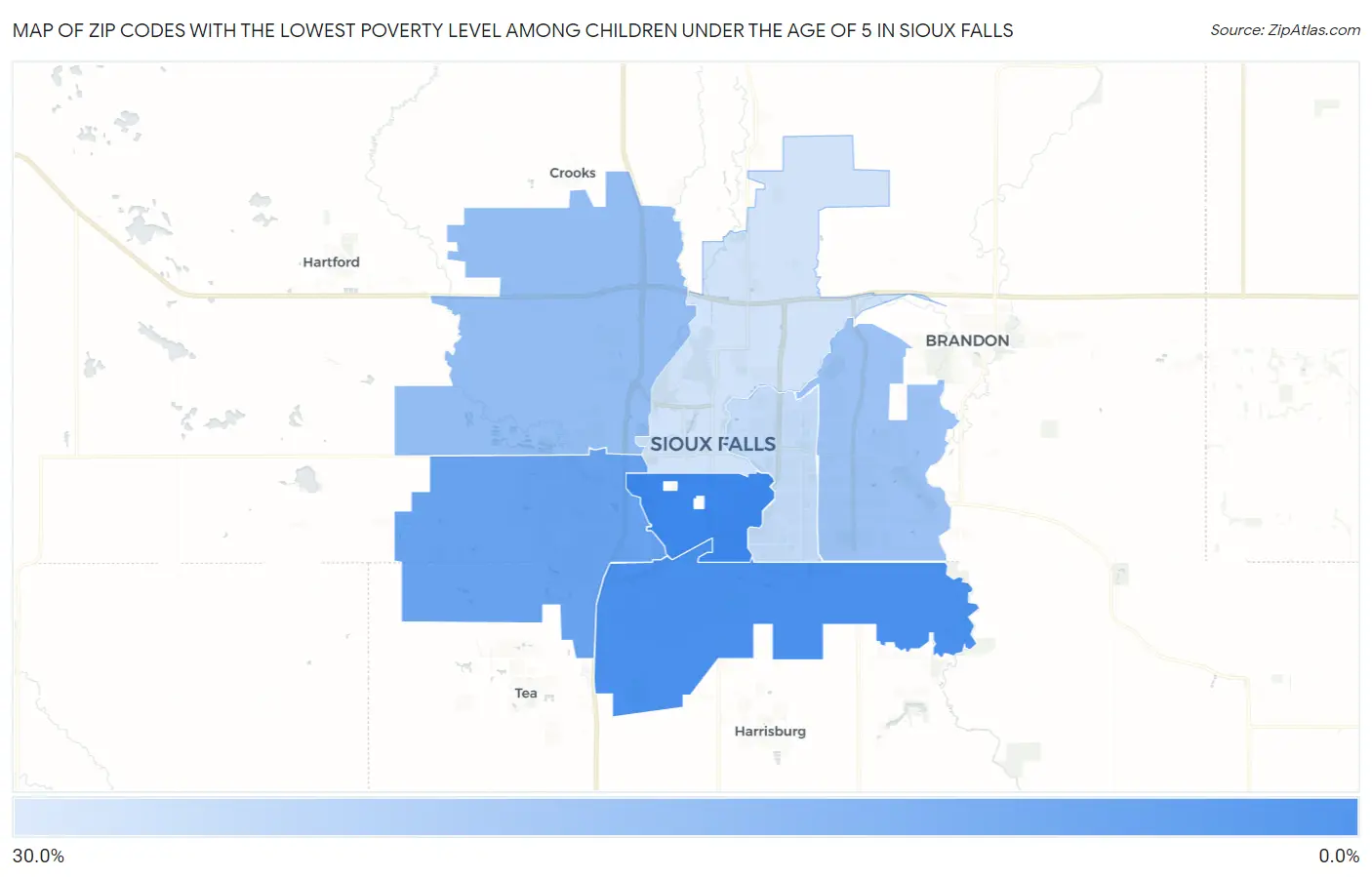 Zip Codes with the Lowest Poverty Level Among Children Under the Age of 5 in Sioux Falls Map