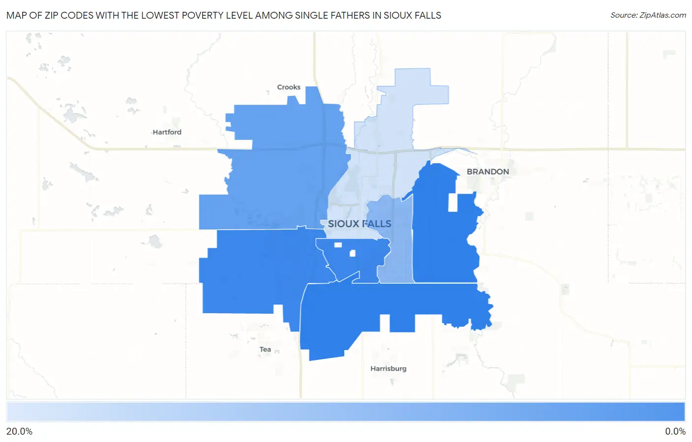 Zip Codes with the Lowest Poverty Level Among Single Fathers in Sioux Falls Map
