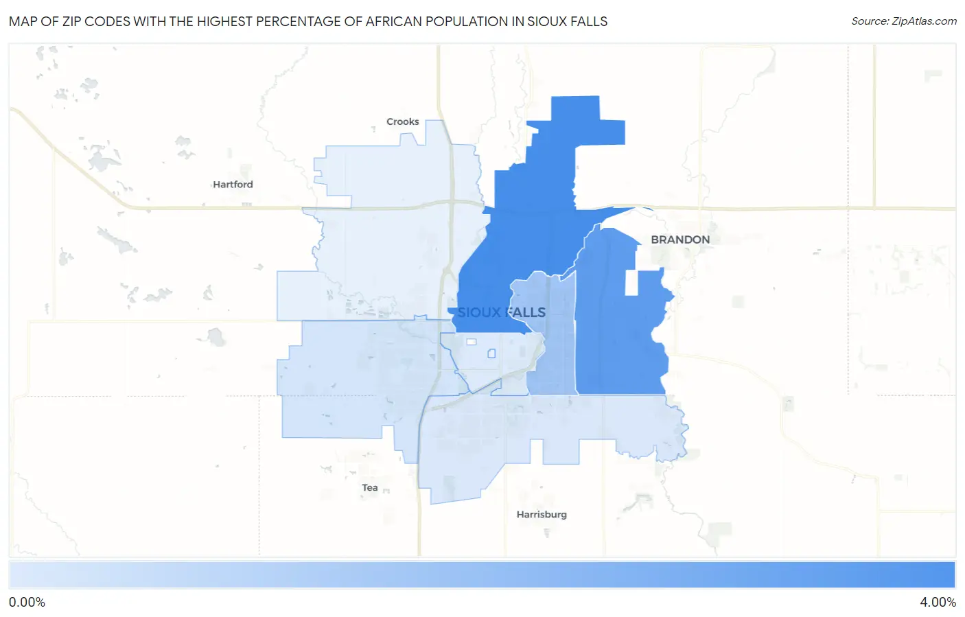 Zip Codes with the Highest Percentage of African Population in Sioux Falls Map
