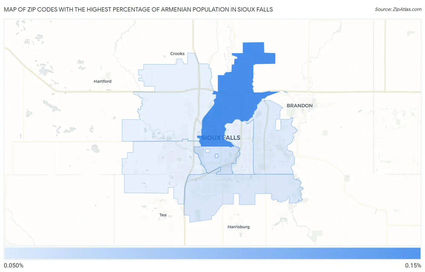Zip Codes with the Highest Percentage of Armenian Population in Sioux Falls Map