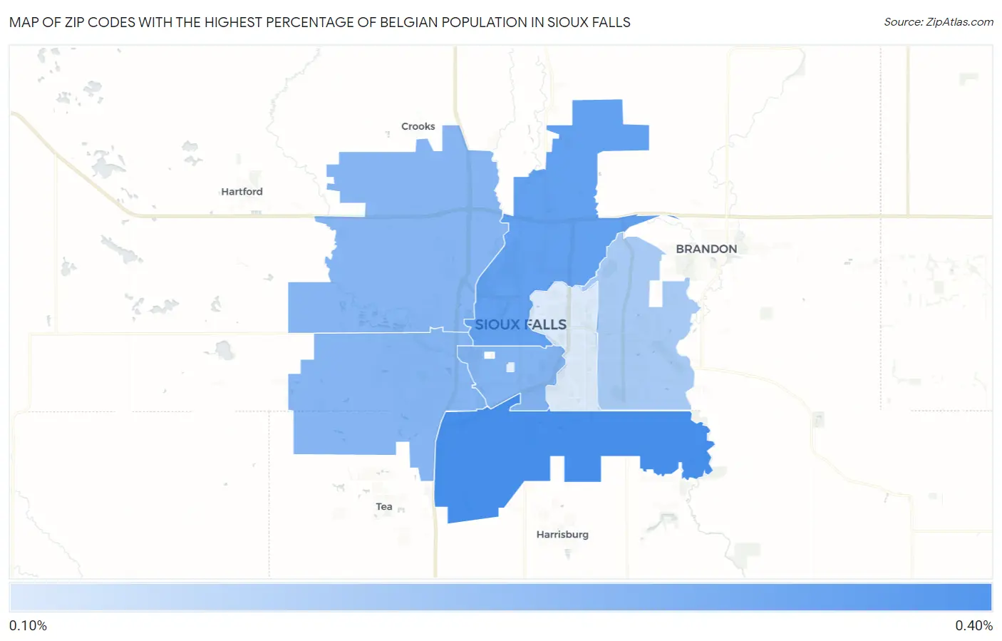 Zip Codes with the Highest Percentage of Belgian Population in Sioux Falls Map
