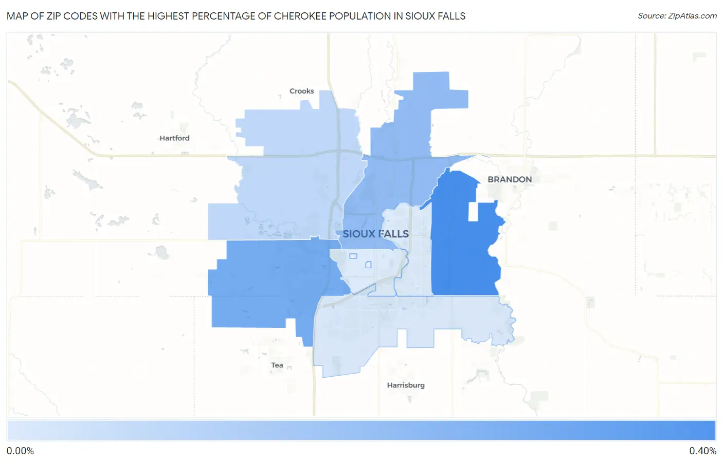 Zip Codes with the Highest Percentage of Cherokee Population in Sioux Falls Map