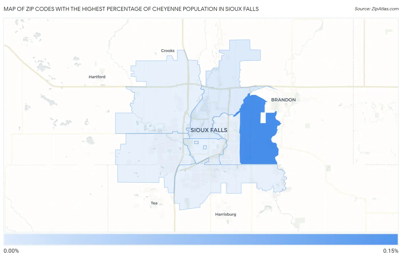 Zip Codes with the Highest Percentage of Cheyenne Population in Sioux Falls Map