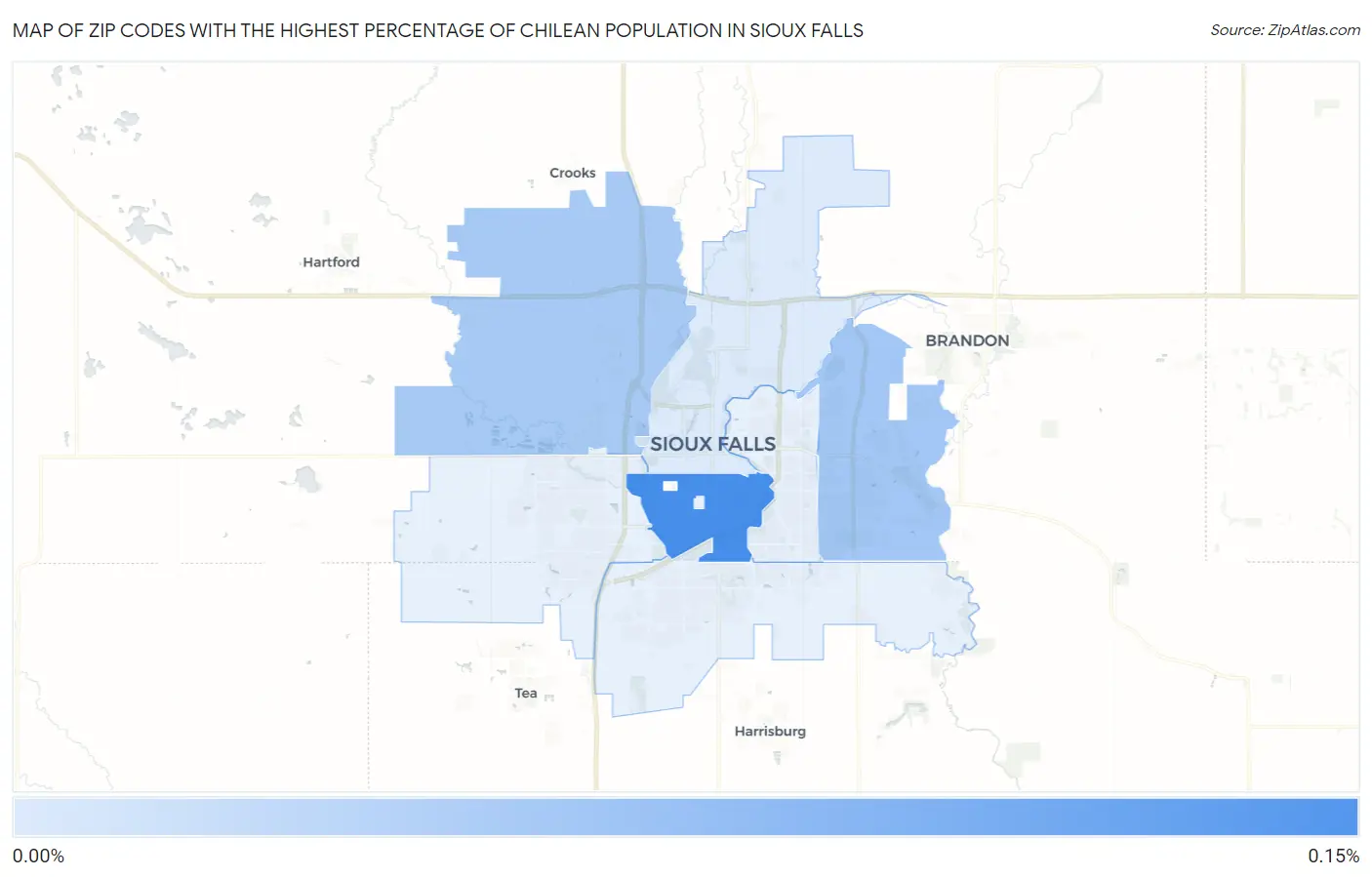 Zip Codes with the Highest Percentage of Chilean Population in Sioux Falls Map