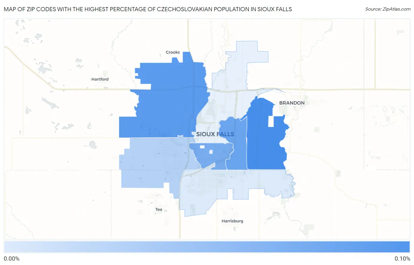 Zip Codes with the Highest Percentage of Czechoslovakian Population in Sioux Falls Map