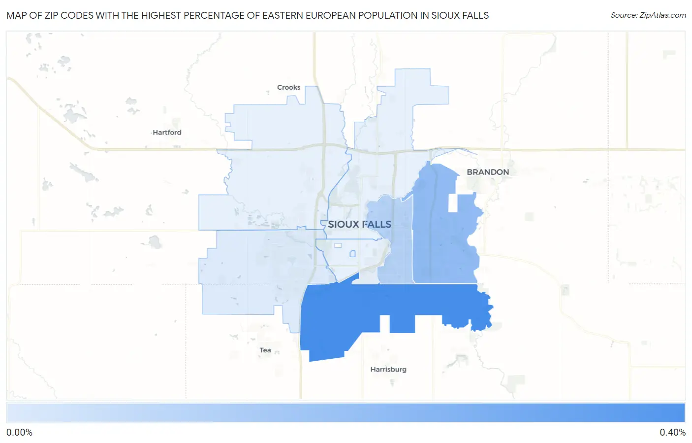 Zip Codes with the Highest Percentage of Eastern European Population in Sioux Falls Map