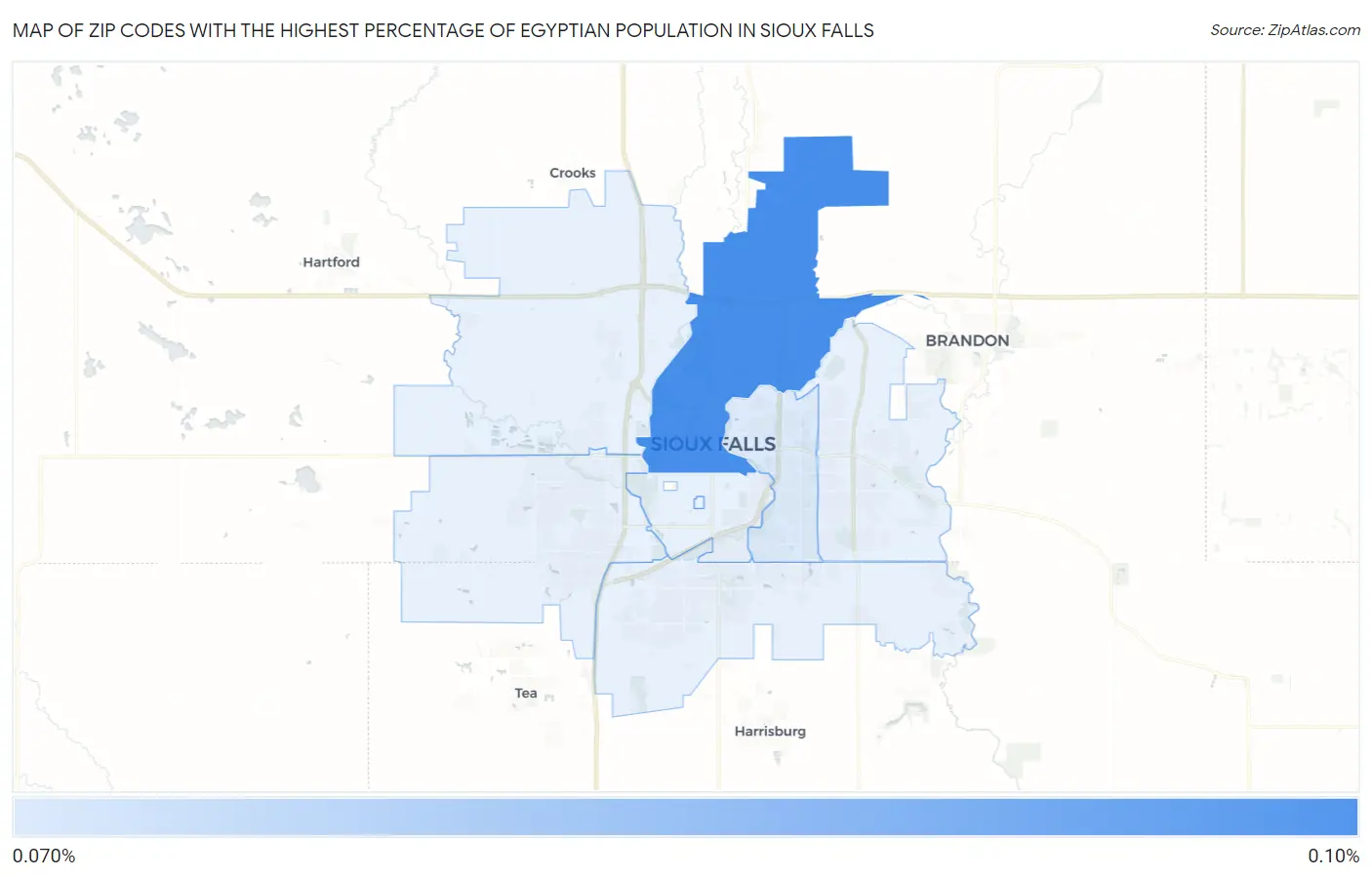 Zip Codes with the Highest Percentage of Egyptian Population in Sioux Falls Map
