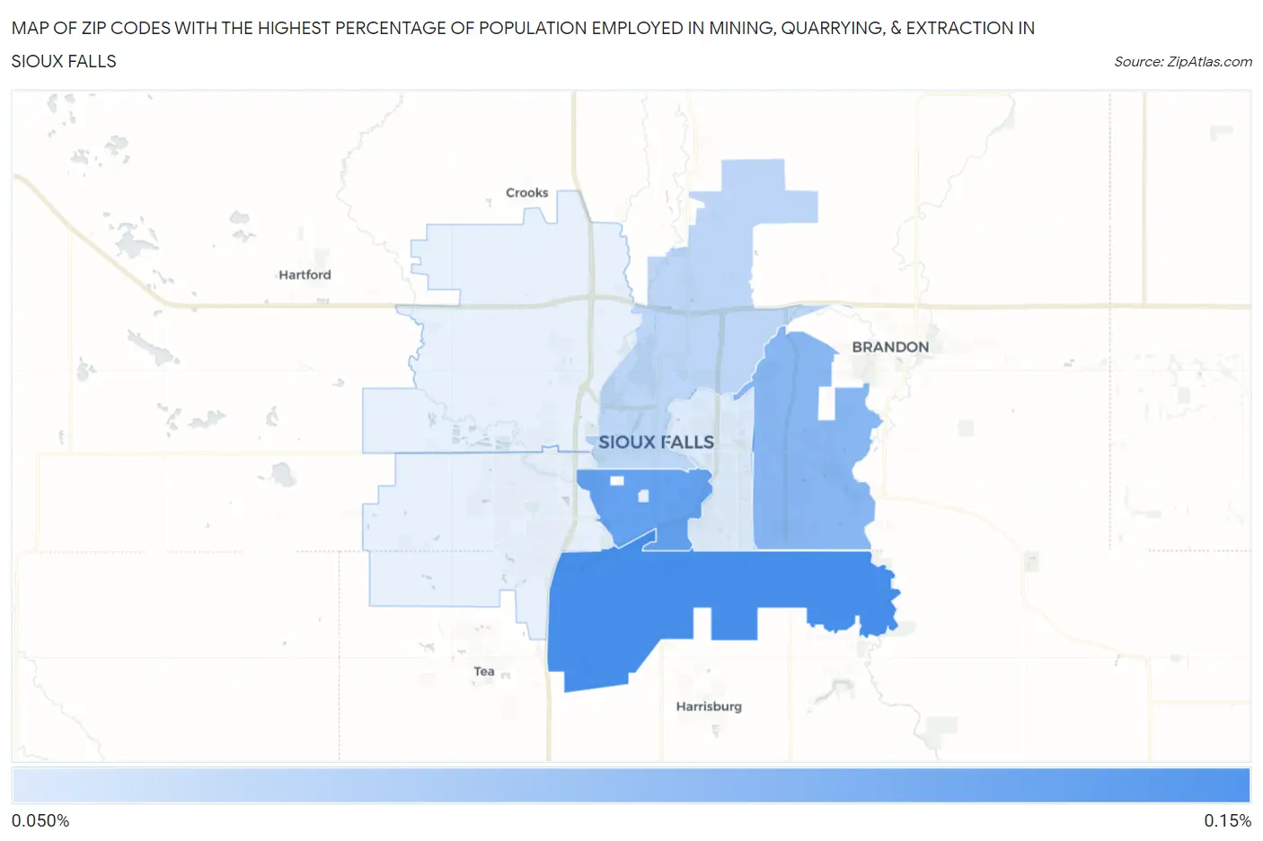 Zip Codes with the Highest Percentage of Population Employed in Mining, Quarrying, & Extraction in Sioux Falls Map