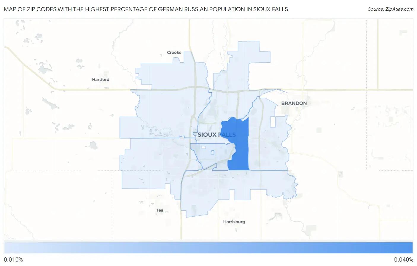 Zip Codes with the Highest Percentage of German Russian Population in Sioux Falls Map