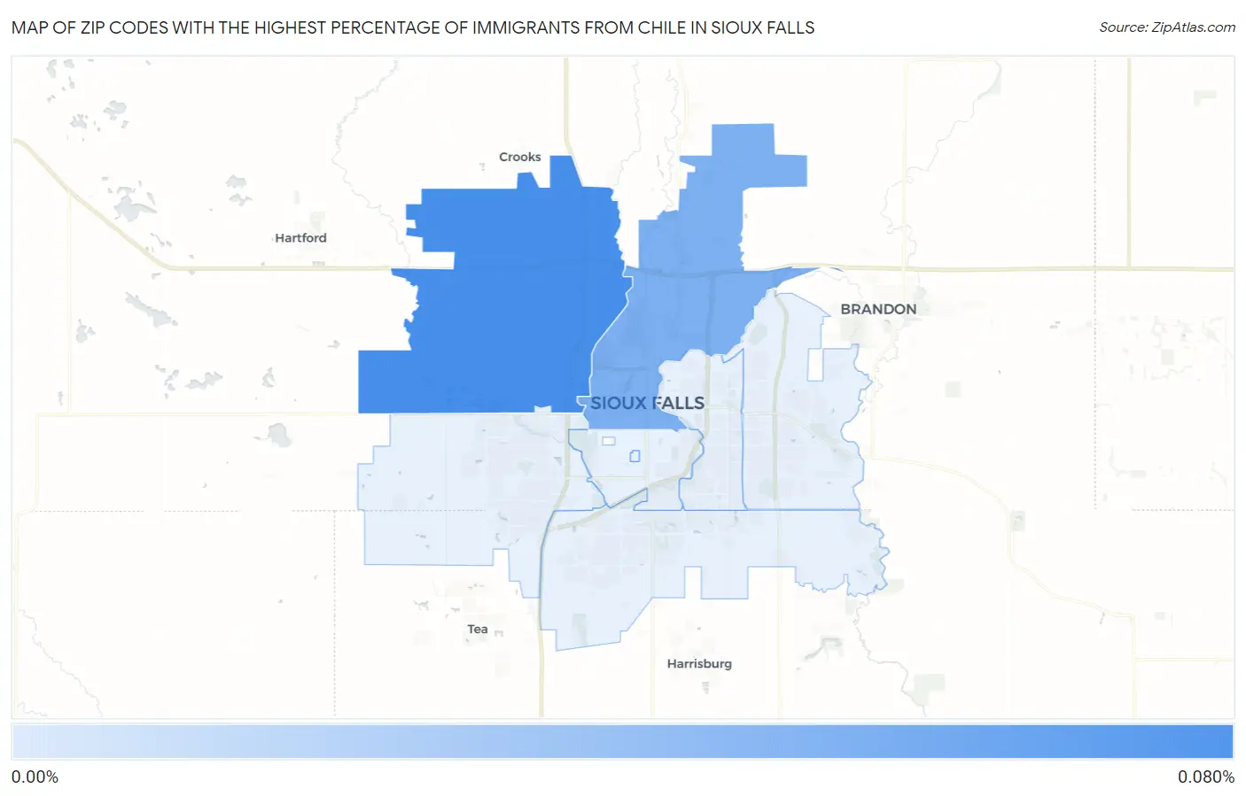 Zip Codes with the Highest Percentage of Immigrants from Chile in Sioux Falls Map