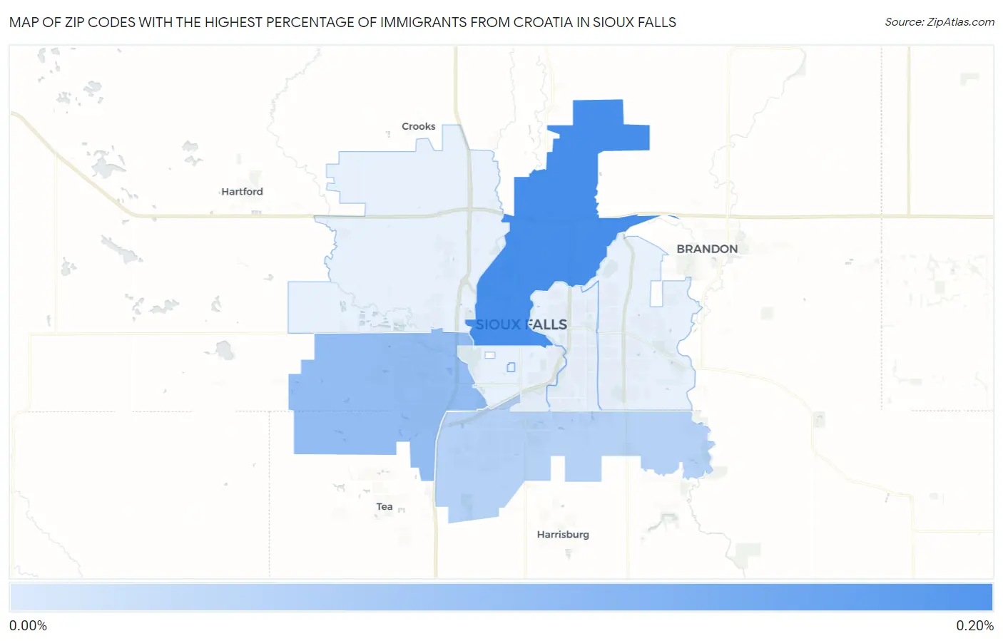 Zip Codes with the Highest Percentage of Immigrants from Croatia in Sioux Falls Map