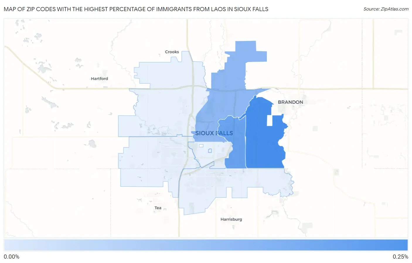 Zip Codes with the Highest Percentage of Immigrants from Laos in Sioux Falls Map