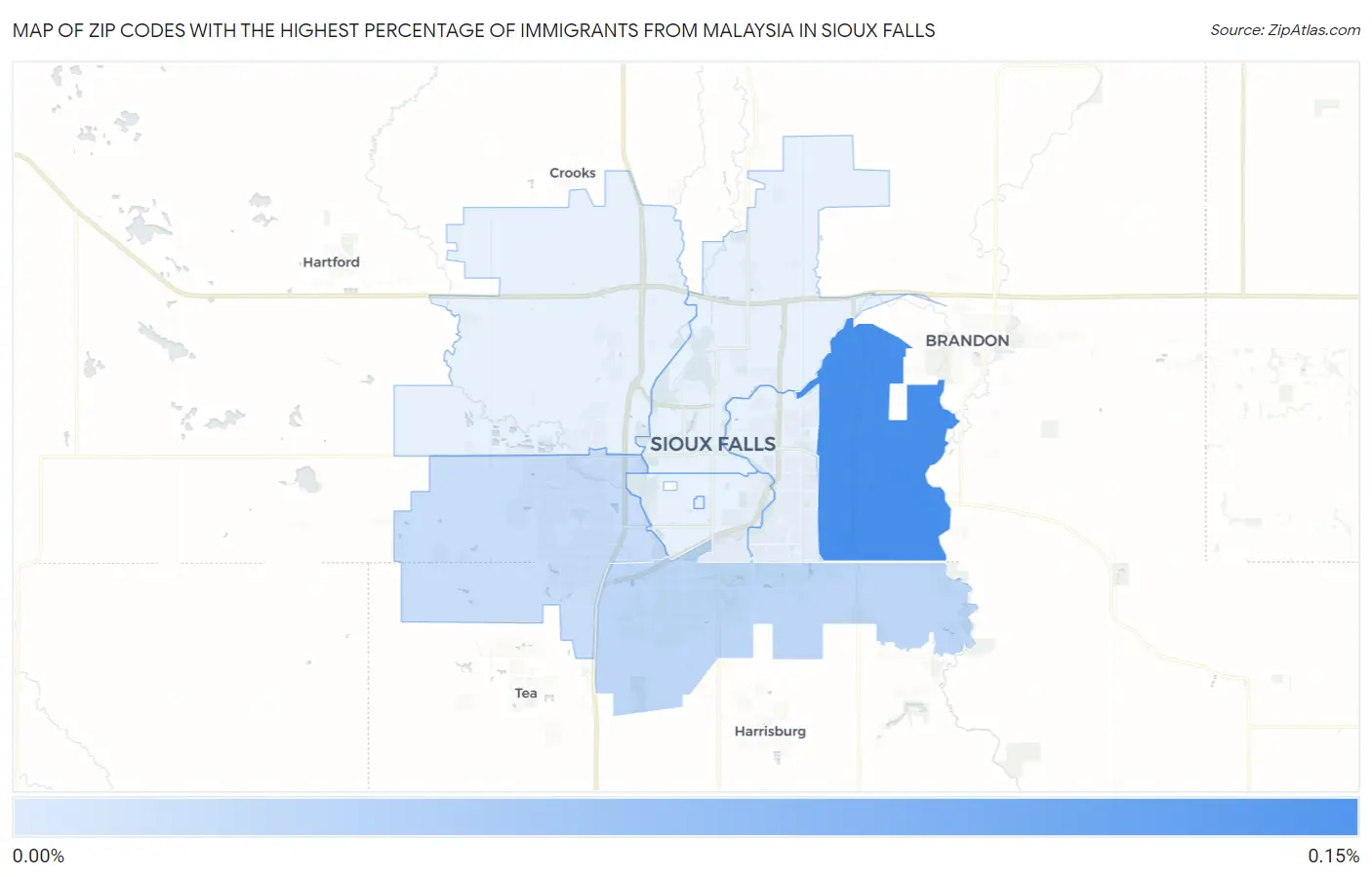 Zip Codes with the Highest Percentage of Immigrants from Malaysia in Sioux Falls Map