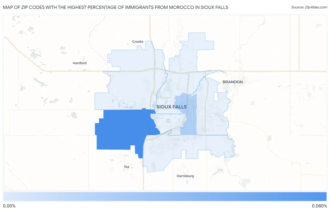 Zip Codes with the Highest Percentage of Immigrants from Morocco in Sioux Falls Map