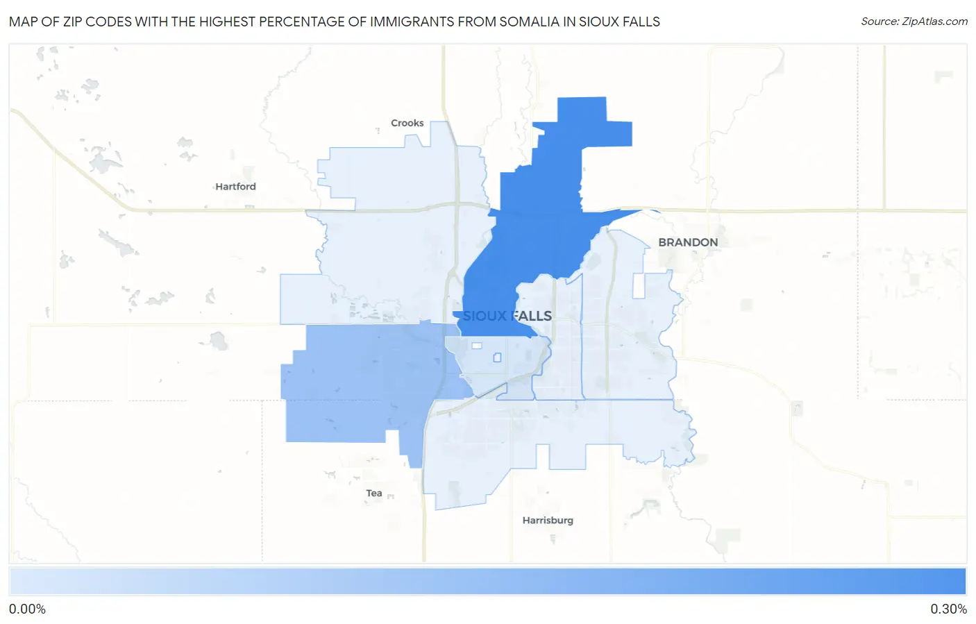 Zip Codes with the Highest Percentage of Immigrants from Somalia in Sioux Falls Map