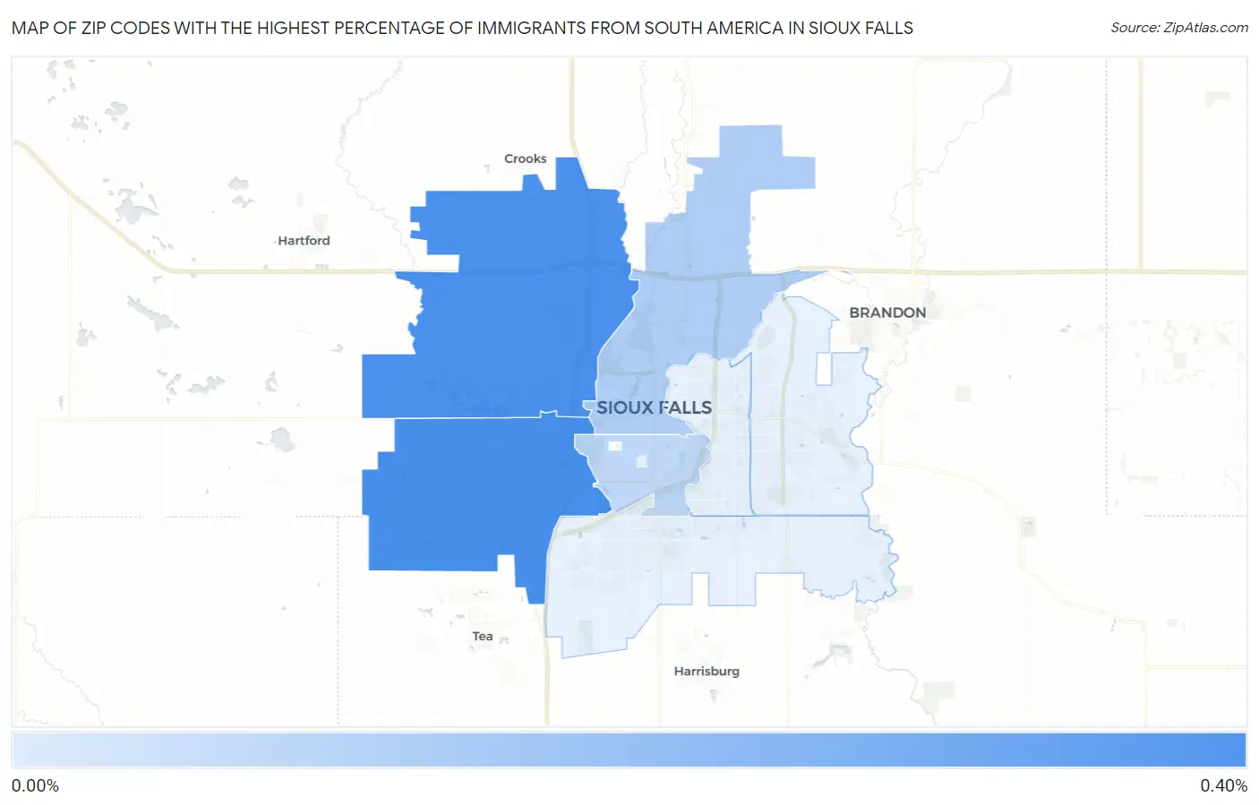 Zip Codes with the Highest Percentage of Immigrants from South America in Sioux Falls Map