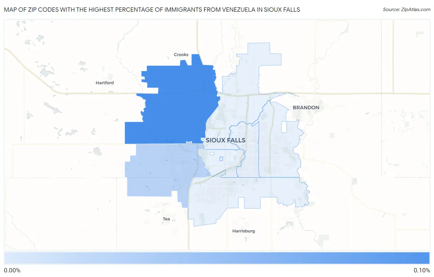 Zip Codes with the Highest Percentage of Immigrants from Venezuela in Sioux Falls Map