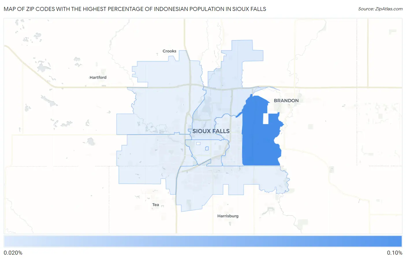 Zip Codes with the Highest Percentage of Indonesian Population in Sioux Falls Map